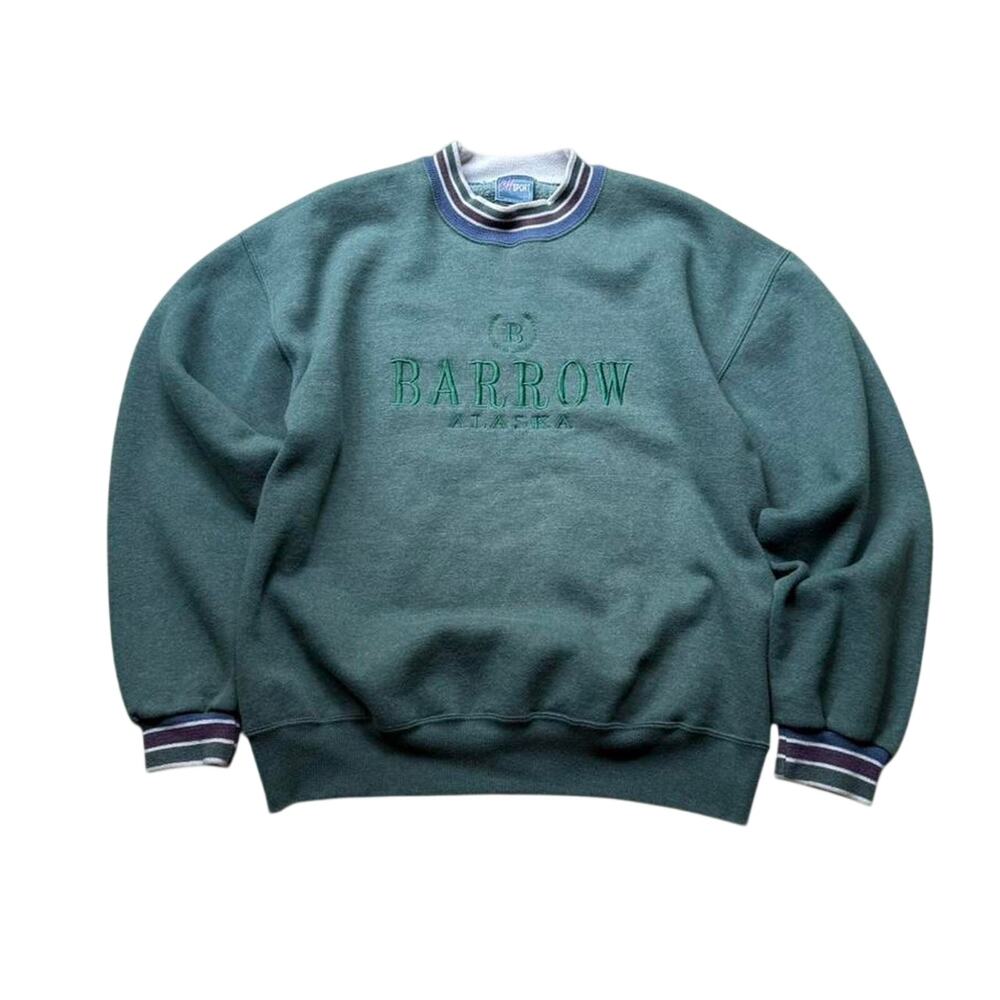 Vintage Barbow Alaska Men's L Ringer Sweatshirt Green